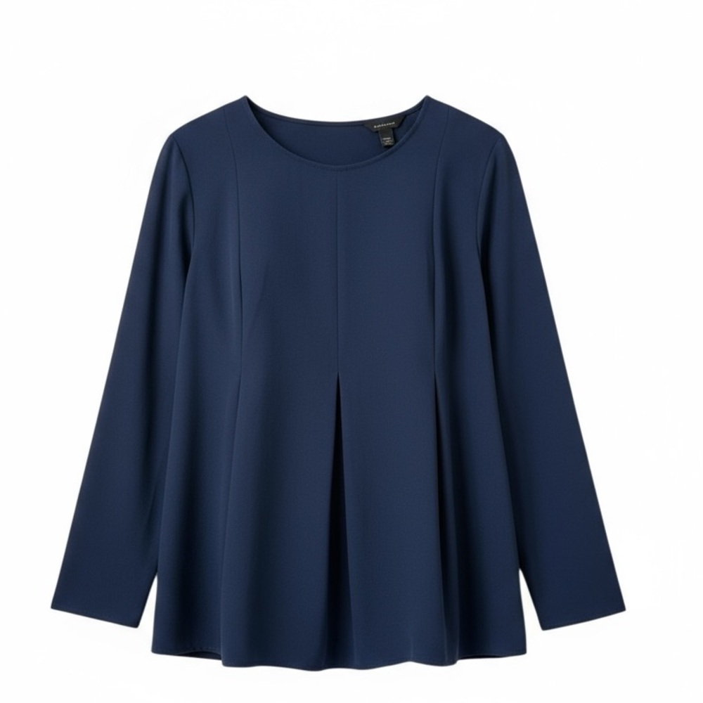 Ann Taylor Navy Pleated Peplum Long Sleeve Top – Size‎ M